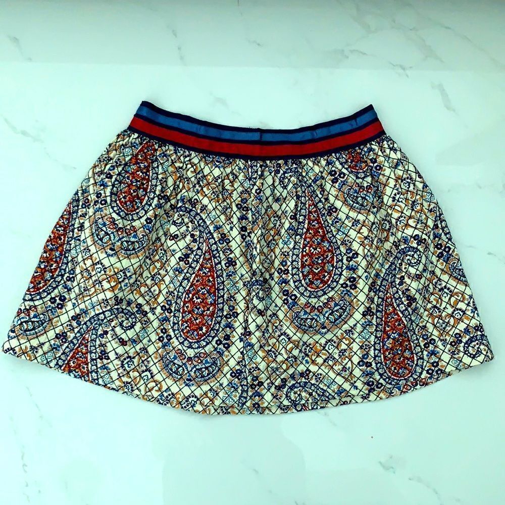 Paisleys Puff Mini Skirt w Grid Stitch Overlay